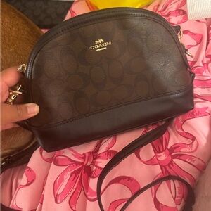 Coach Brown Signature Dome Crossbody with Gold Hardware
